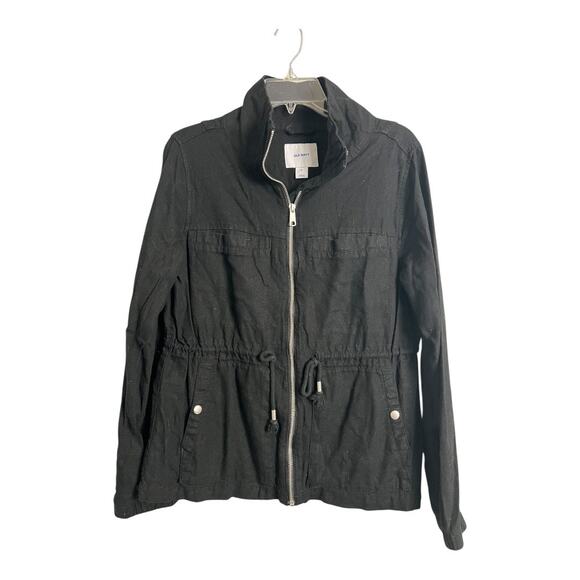 Old Navy black linen blend jacket medium M Preppy Twee Casual Basic Normcore - Picture 2 of 7